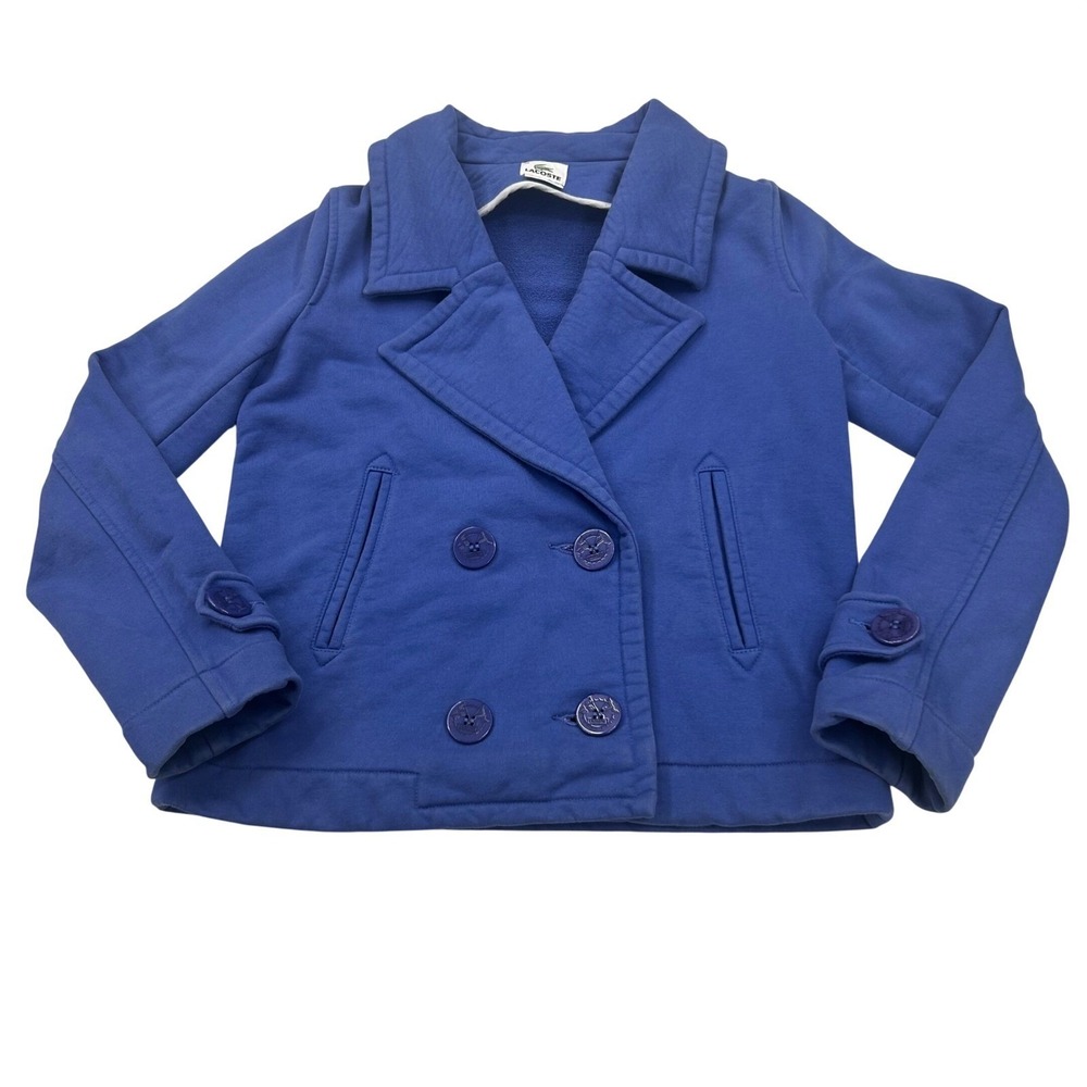 Vintage Lacoste Peacoat Sweatshirt Jacket Womens 38 Medium Blue Double Breasted